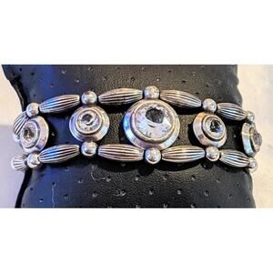 Gorgeous BRIGHTON Art Deco Silver Plated Clear Crystal Wide Link Bracelet 7"-8"